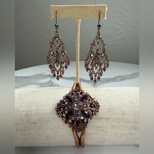 Lia Sophia Copper & Purple Gem Statement Set Earrings & Adjustable Cuff Bracelet